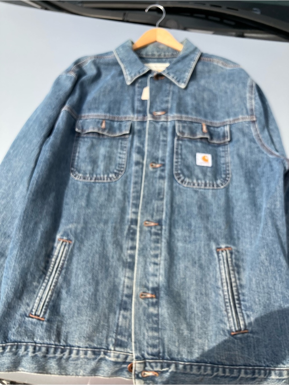 Carhartt Men's denim 2xl trucker Jacket Button Front Pockets Mid-Length